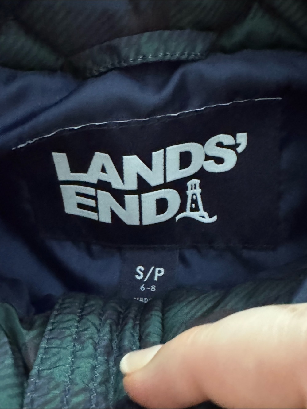 Lands' End Green and Blue Plaid Quilted Vest Size Small 6-8 - Picture 3 of 6